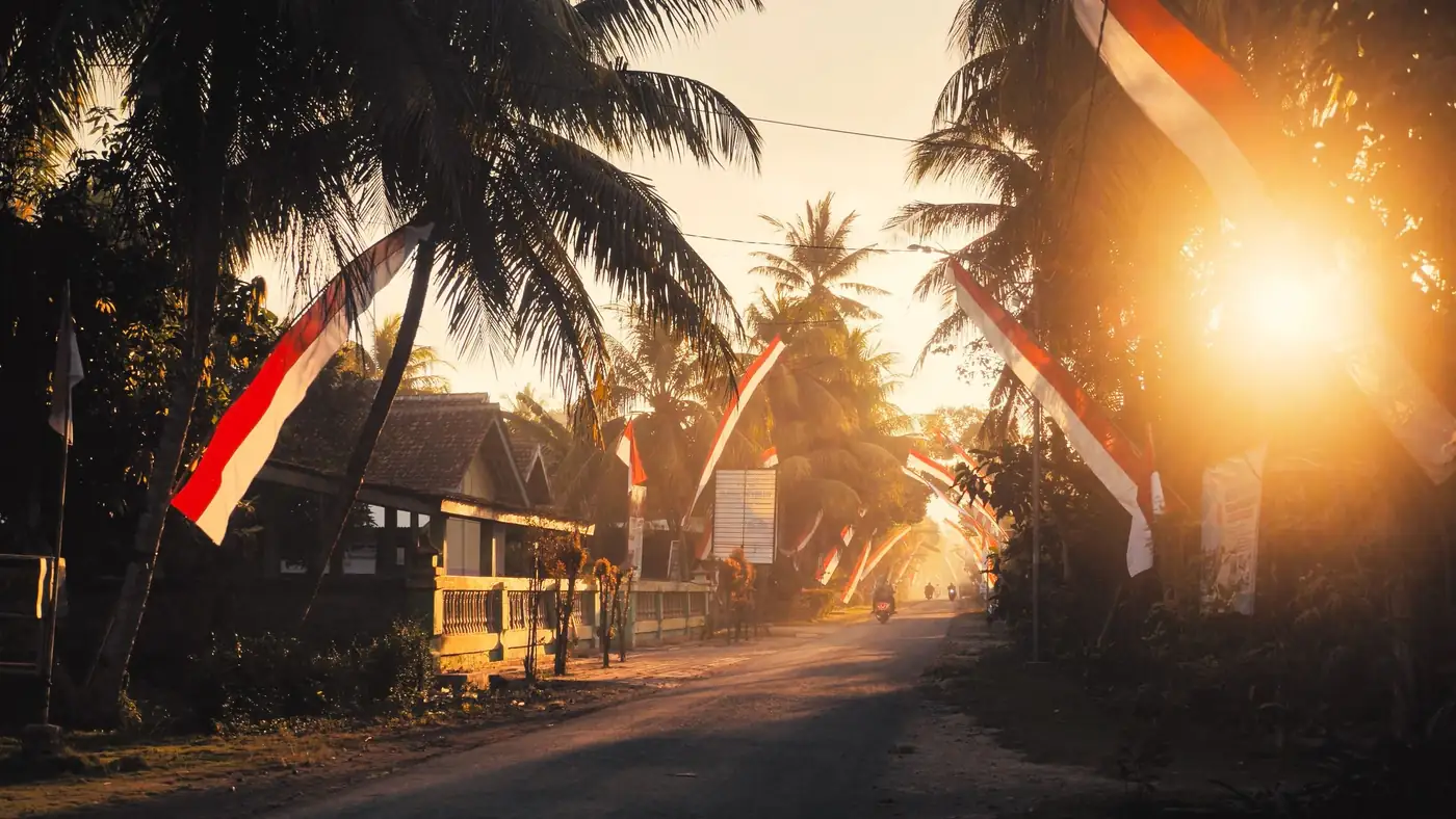 Illustrative photo: a village street with palm trees